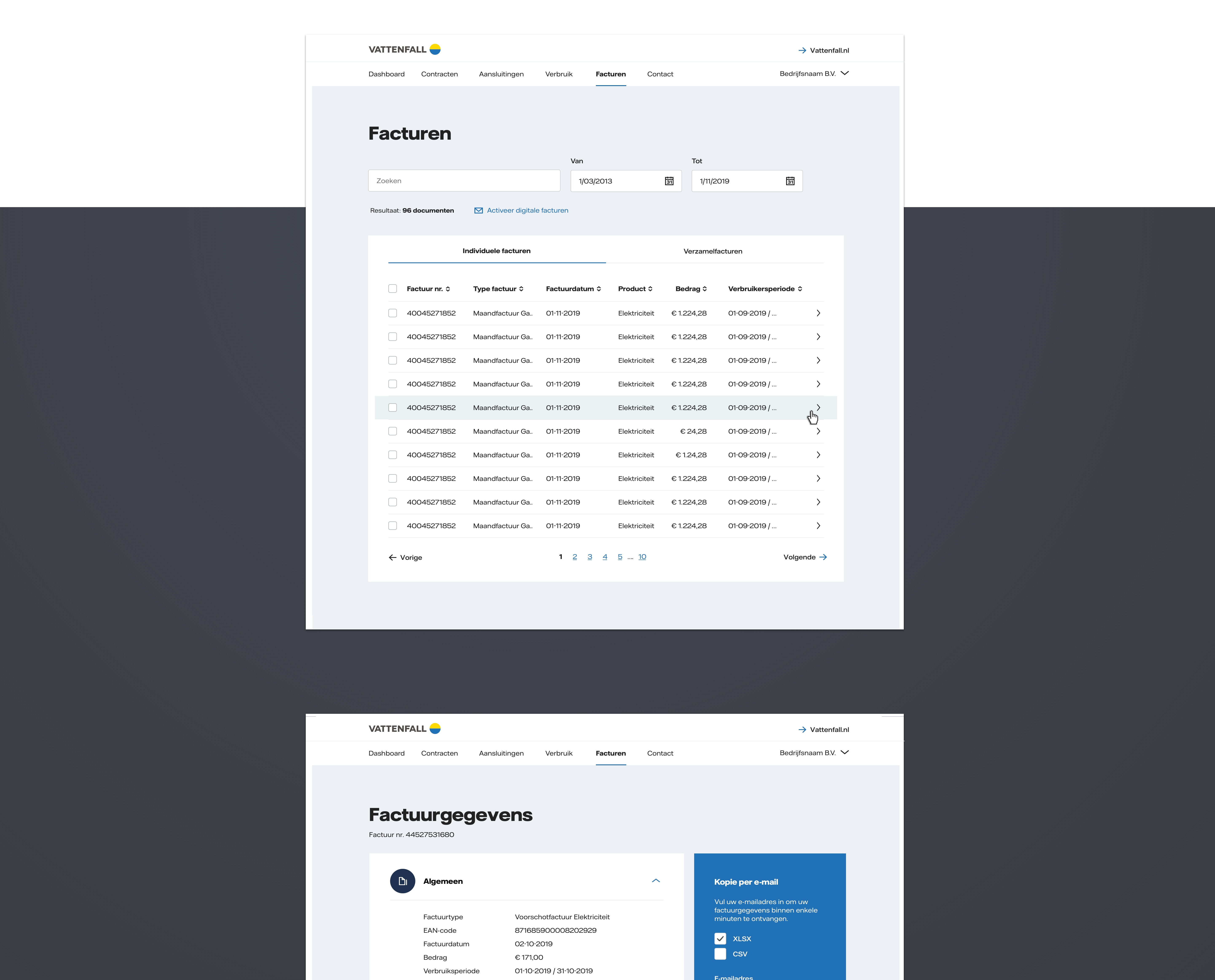 screen of company details page